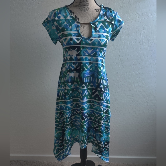 🆕 Lexington Avenue Asymmetric Blue Geometric Pattern Dress_Small - Picture 2 of 7